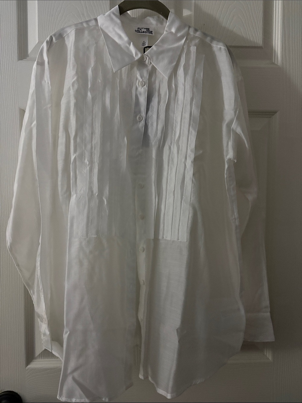 Collective Concepts White Pleated Front Button-Up Shirt